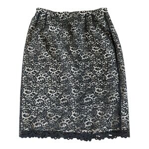 EMANUEL EMANUEL Ungaro Liberte Midi Skirt Womens 10/44 Black‎ Lace Overlay Zip